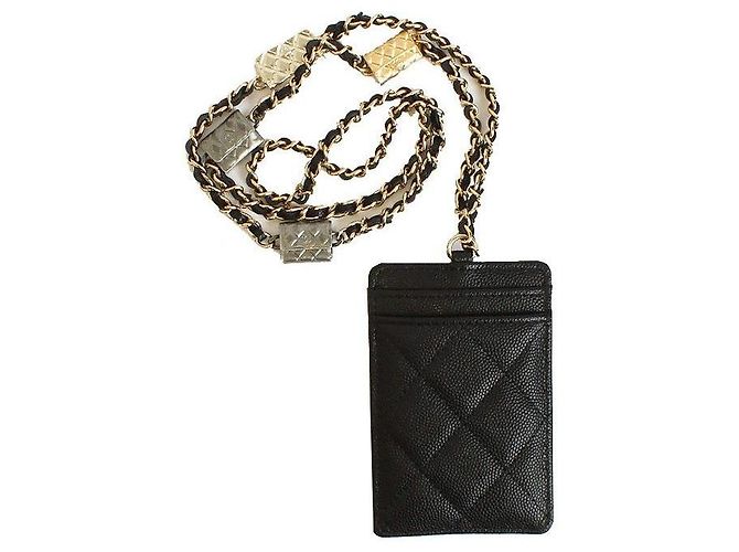Chanel Schwarze Kaviar-Kartenhalterkette mit Goldcharms-Serie - Ansicht 2