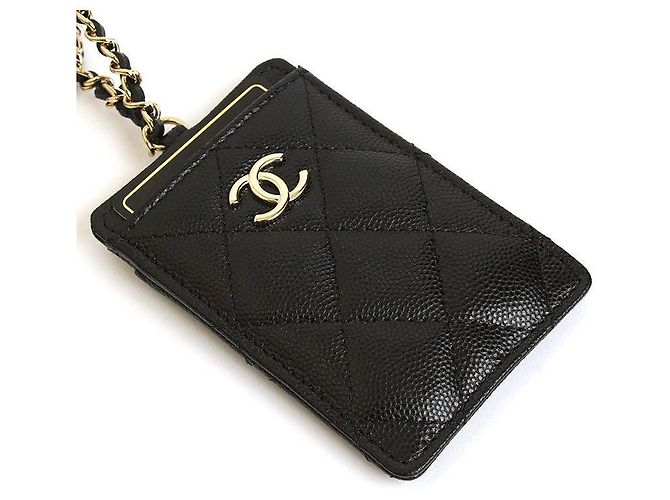 Chanel Schwarze Kaviar-Kartenhalterkette mit Goldcharms-Serie - Ansicht 3