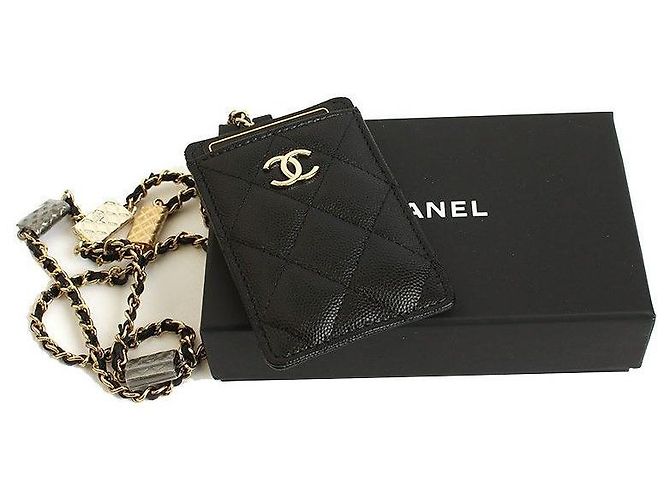 Chanel Schwarze Kaviar-Kartenhalterkette mit Goldcharms-Serie - Ansicht 5