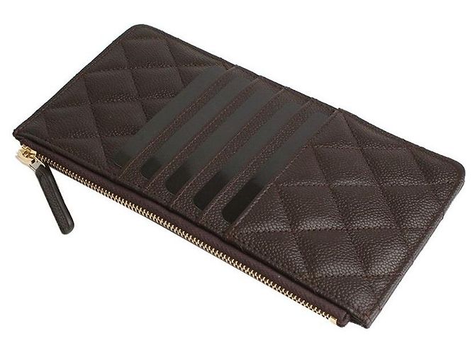 Chanel Portacarte Boy Caviar Marrone Scuro Placcato Oro Serie - vista 3