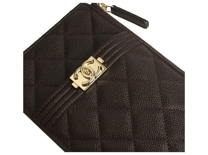Chanel Portacarte Boy Caviar Marrone Scuro Placcato Oro Serie - vista 5