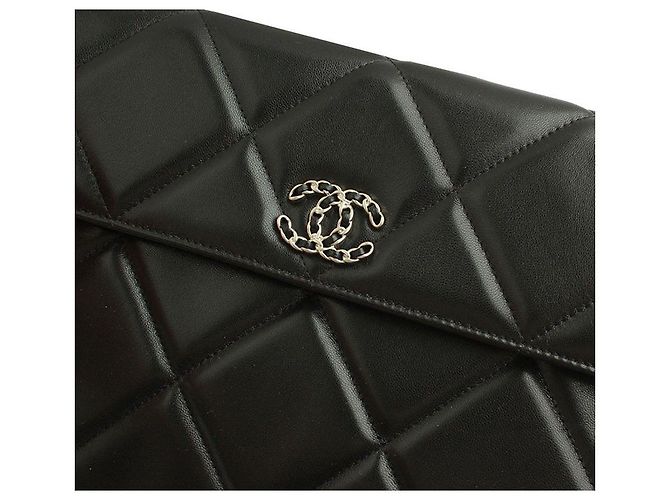Chanel Schwarze Lammleder gepolsterte Clutch-Tasche mit silberner Hardware - Ansicht 6