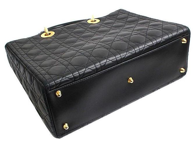 Dior Grande tote e borsa a spalla in pelle di agnello nero Cannage Lady Gold - vista 4