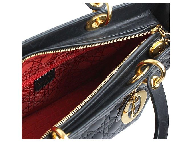 Dior Grande tote e borsa a spalla in pelle di agnello nero Cannage Lady Gold - vista 5