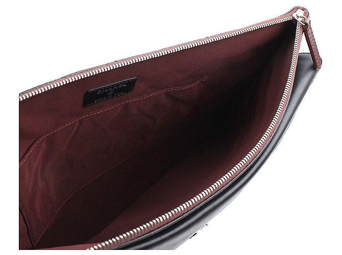Chanel Clutch de cordero negro con solapa plateada - vista 5