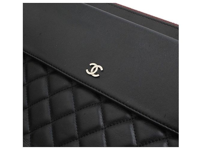 Chanel Clutch de cordero negro con solapa plateada - vista 6