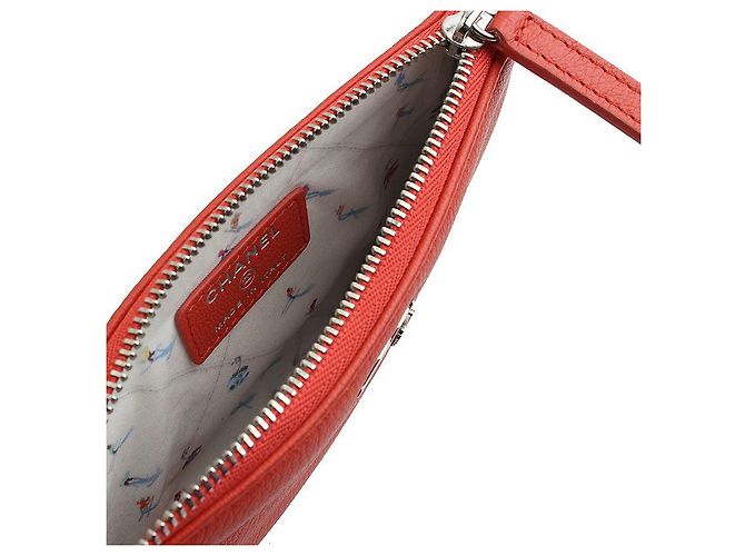 Chanel Pochette in pelle rosso corallo - vista 4