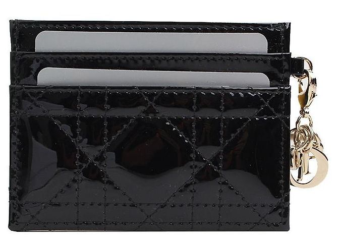 Cannage Dior Tarjetero de charol con charm de logo plateado Negro - vista 2