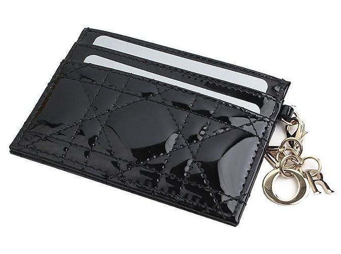 Cannage Dior Tarjetero de charol con charm de logo plateado Negro - vista 3
