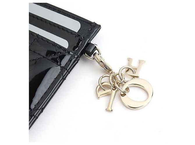 Cannage Dior Tarjetero de charol con charm de logo plateado Negro - vista 4