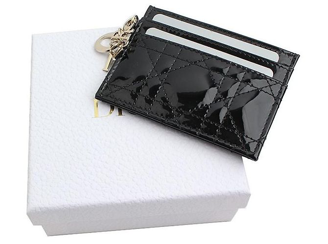 Cannage Dior Tarjetero de charol con charm de logo plateado Negro - vista 5