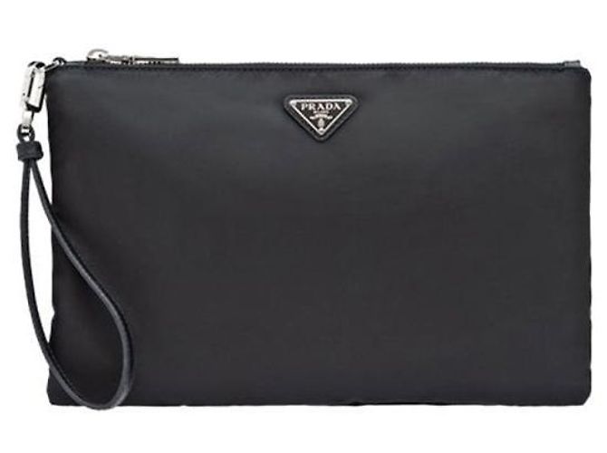 Prada Borsa Clutch Triangle Logo in Re-Nylon Nero - vista 3
