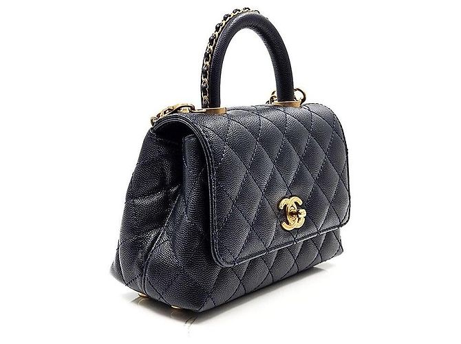 Chanel Mini-Handtasche mit Kette Caviar Coco Handle Blau - Ansicht 3