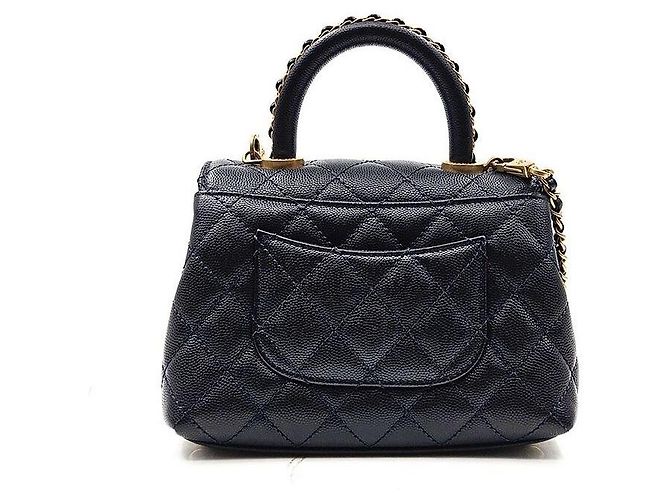Chanel Mini-Handtasche mit Kette Caviar Coco Handle Blau - Ansicht 4