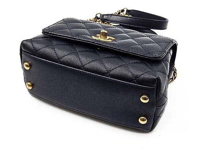 Chanel Mini-Handtasche mit Kette Caviar Coco Handle Blau - Ansicht 6