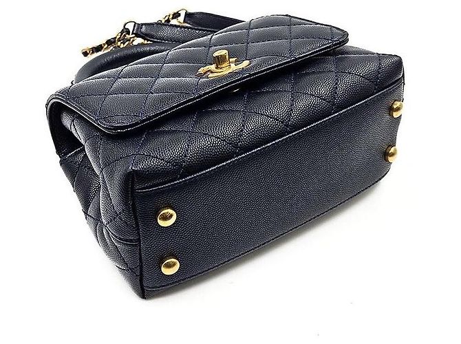 Chanel Mini-Handtasche mit Kette Caviar Coco Handle Blau - Ansicht 7