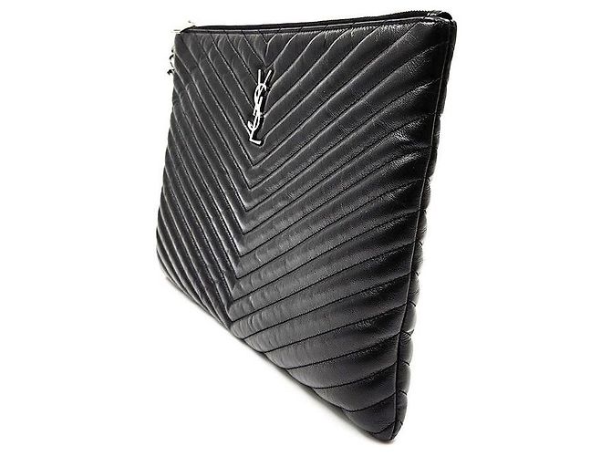 Saint Laurent Clutch Matelassé Grande Argento Nero - vista 2