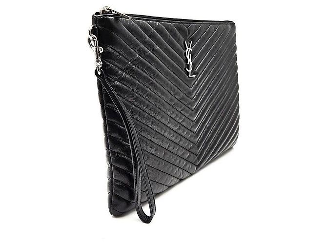 Saint Laurent Clutch Matelassé Grande Argento Nero - vista 3