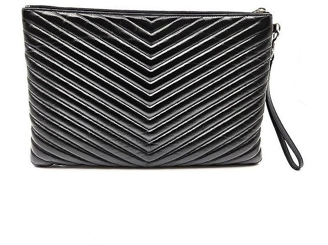 Saint Laurent Clutch Matelassé Grande Argento Nero - vista 4