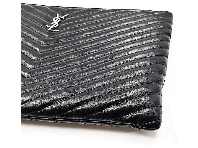 Saint Laurent Clutch Matelassé Grande Argento Nero - vista 6