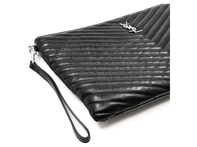 Saint Laurent Clutch Matelassé Grande Argento Nero - vista 7