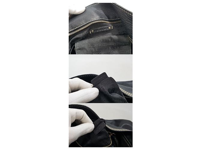 Céline Grande Borsa a Spalla in Pelle Nera Nero - vista 10