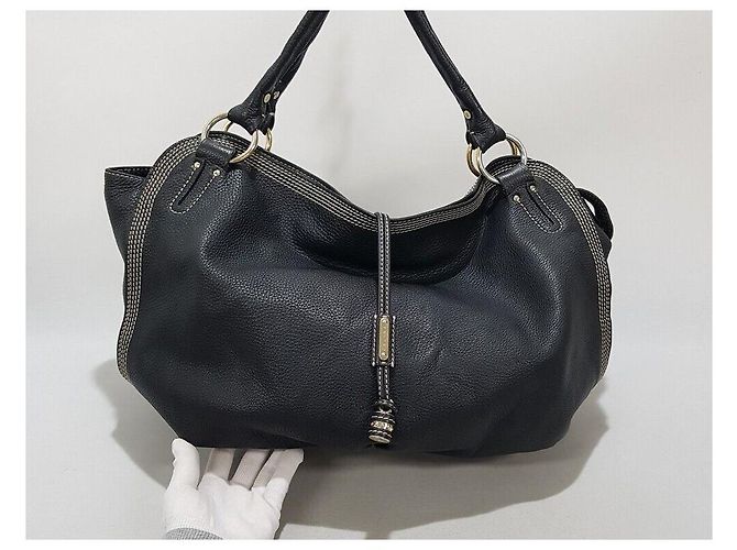 Céline Grande Borsa a Spalla in Pelle Nera Nero - vista 2