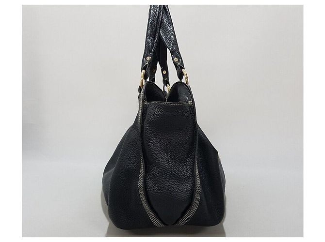 Céline Grande Borsa a Spalla in Pelle Nera Nero - vista 4