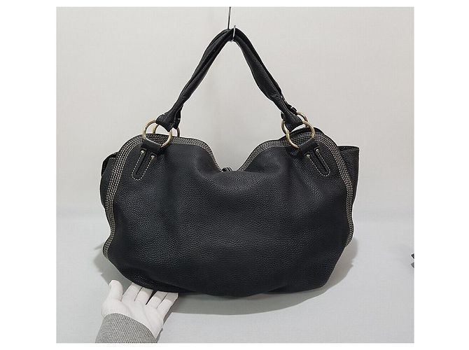 Céline Grande Borsa a Spalla in Pelle Nera Nero - vista 5