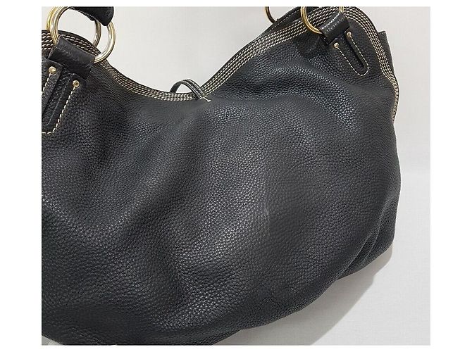 Céline Grande Borsa a Spalla in Pelle Nera Nero - vista 6