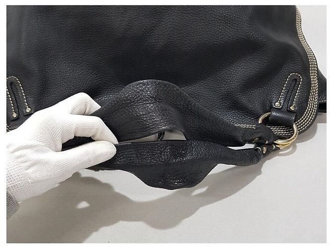 Céline Grande Borsa a Spalla in Pelle Nera Nero - vista 7