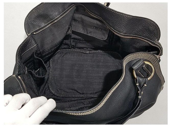 Céline Grande Borsa a Spalla in Pelle Nera Nero - vista 9