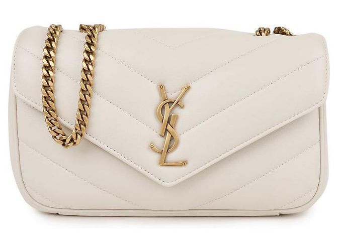 Saint Laurent Borsa a spalla trapuntata con catena Bianco - vista 3