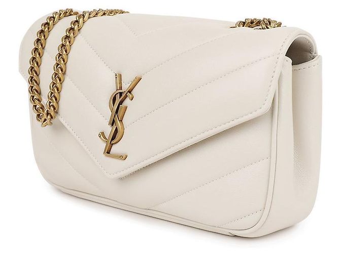 Saint Laurent Borsa a spalla trapuntata con catena Bianco - vista 4