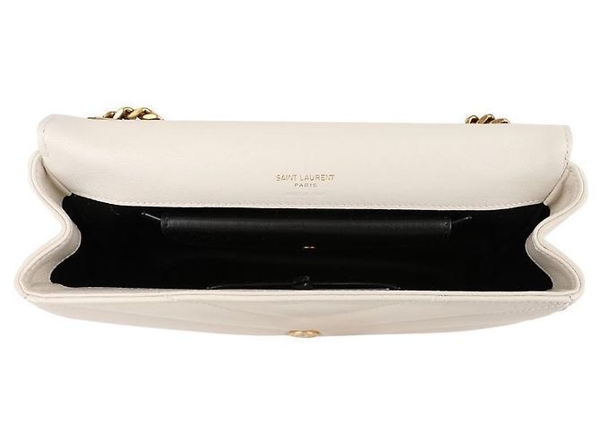 Saint Laurent Borsa a spalla trapuntata con catena Bianco - vista 7