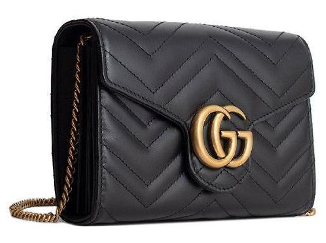 Gucci Borsa a spalla mini Marmont trapuntata con catena Nero - vista 3
