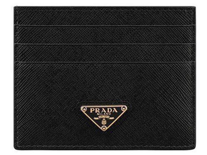 Prada Tarjetero de cuero Saffiano con logo triangular QHH Negro - vista 2