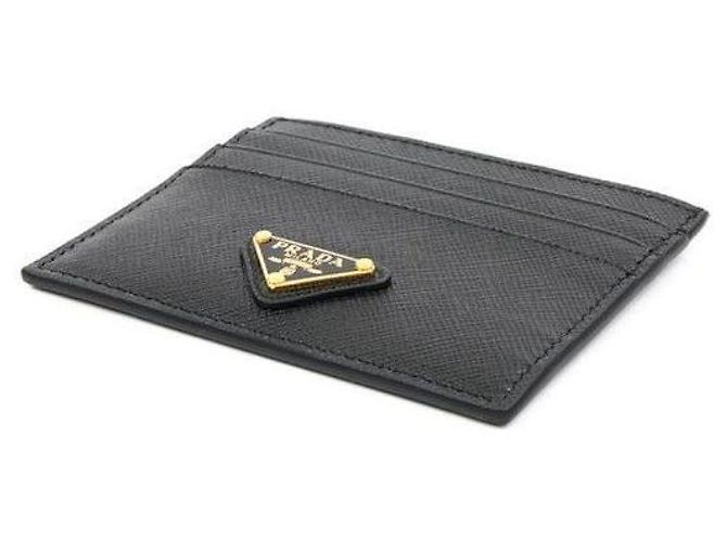 Prada Tarjetero de cuero Saffiano con logo triangular QHH Negro - vista 4