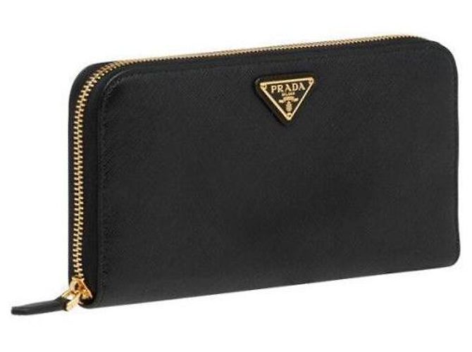 Prada Cartera larga con cremallera en triángulo Saffiano Negro - vista 2