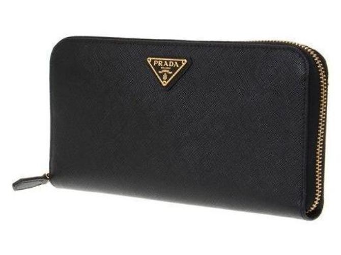 Prada Cartera larga con cremallera en triángulo Saffiano Negro - vista 5