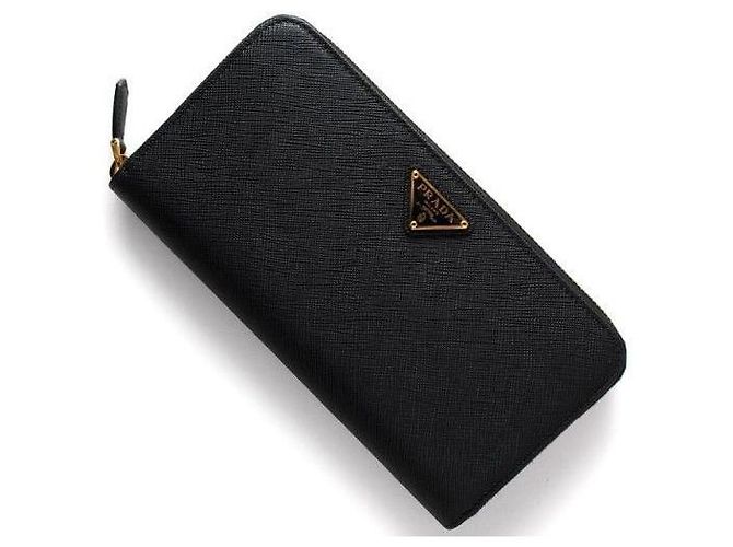 Prada Cartera larga con cremallera en triángulo Saffiano Negro - vista 9