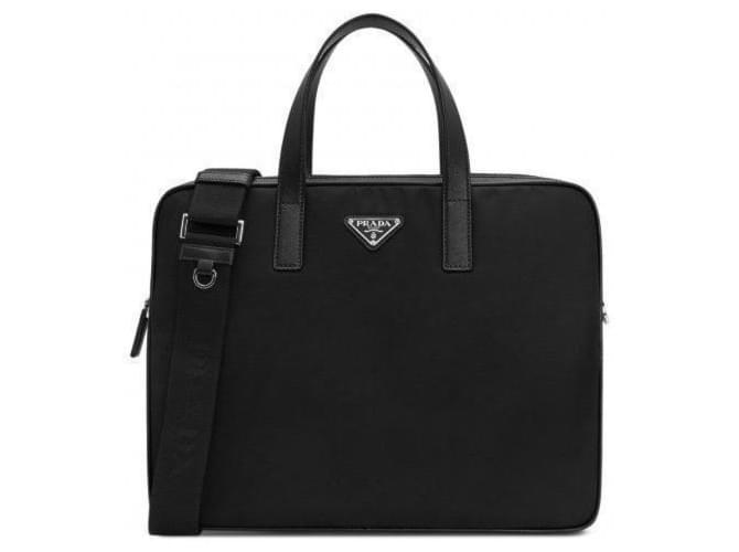 Prada Borsa Documenti in Re-Nylon Nero - vista 2