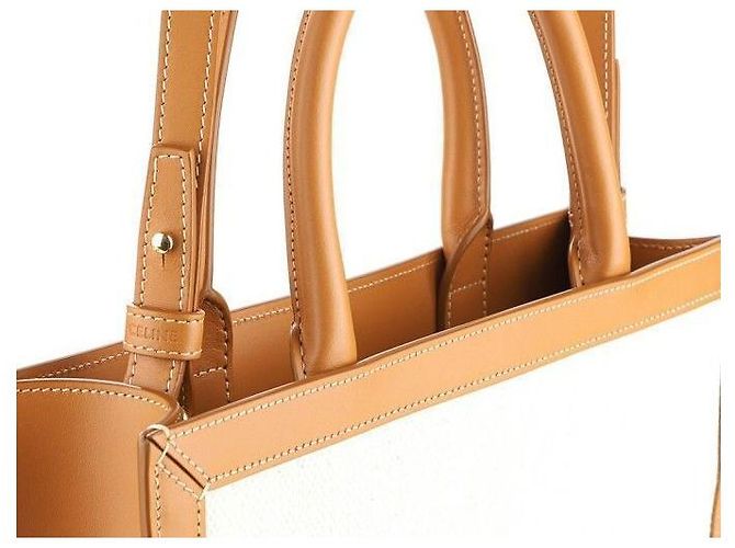 Céline Borsa in tela verticale naturale piccola Marrone - vista 10