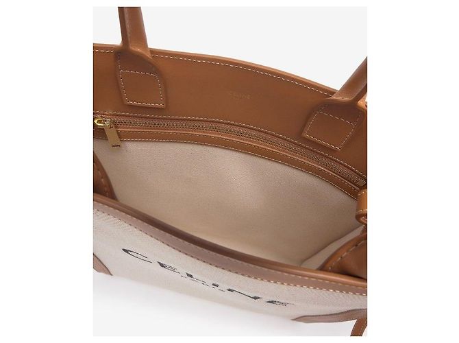 Céline Borsa in tela verticale naturale piccola Marrone - vista 12