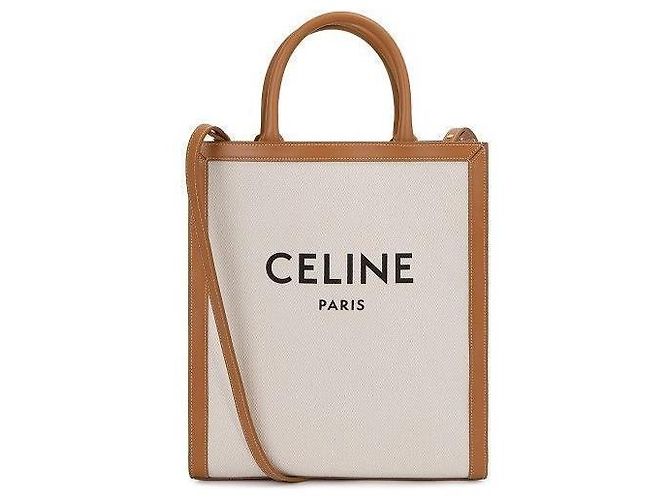 Céline Borsa in tela verticale naturale piccola Marrone - vista 2