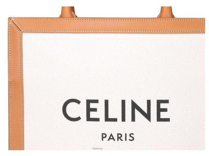 Céline Borsa in tela verticale naturale piccola Marrone - vista 3