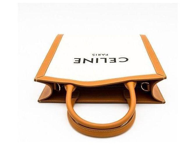 Céline Borsa in tela verticale naturale piccola Marrone - vista 6