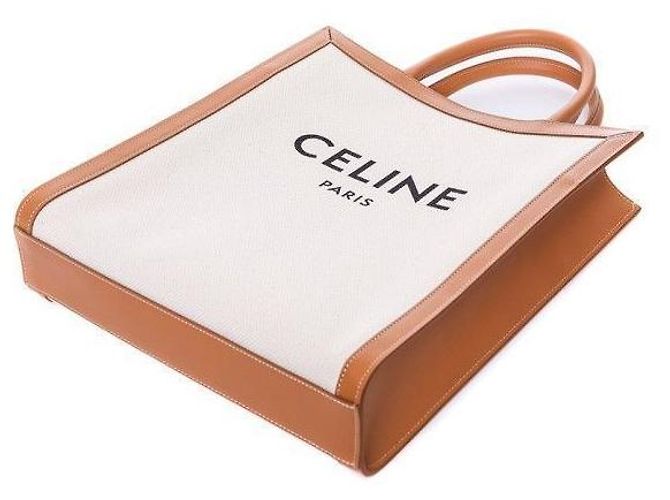 Céline Borsa in tela verticale naturale piccola Marrone - vista 8