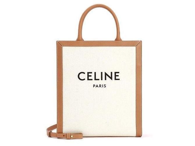 Céline Borsa in tela verticale naturale piccola Marrone - vista 9