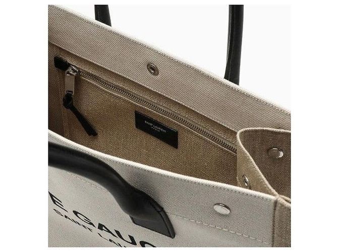 Saint Laurent Borsa Tote Gosh in rib nero naturale FAABR Marrone - vista 3